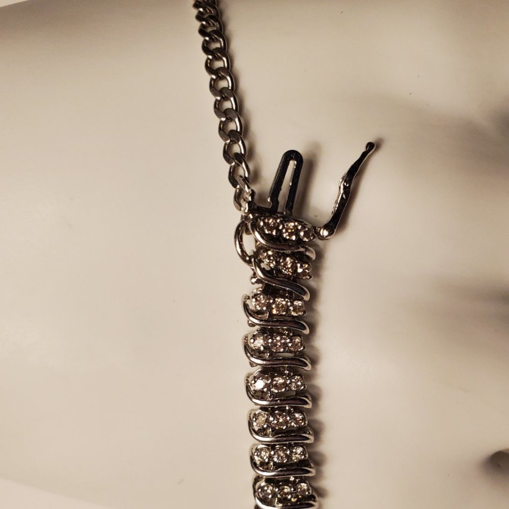 DIAMOND TENNIS BRACELET 14K WHITE  GOLD - Picture 5 of 12